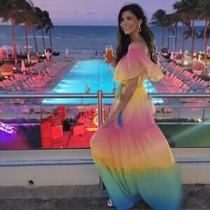 NWT Strapless Rainbow Medium Summer Maxi Dress